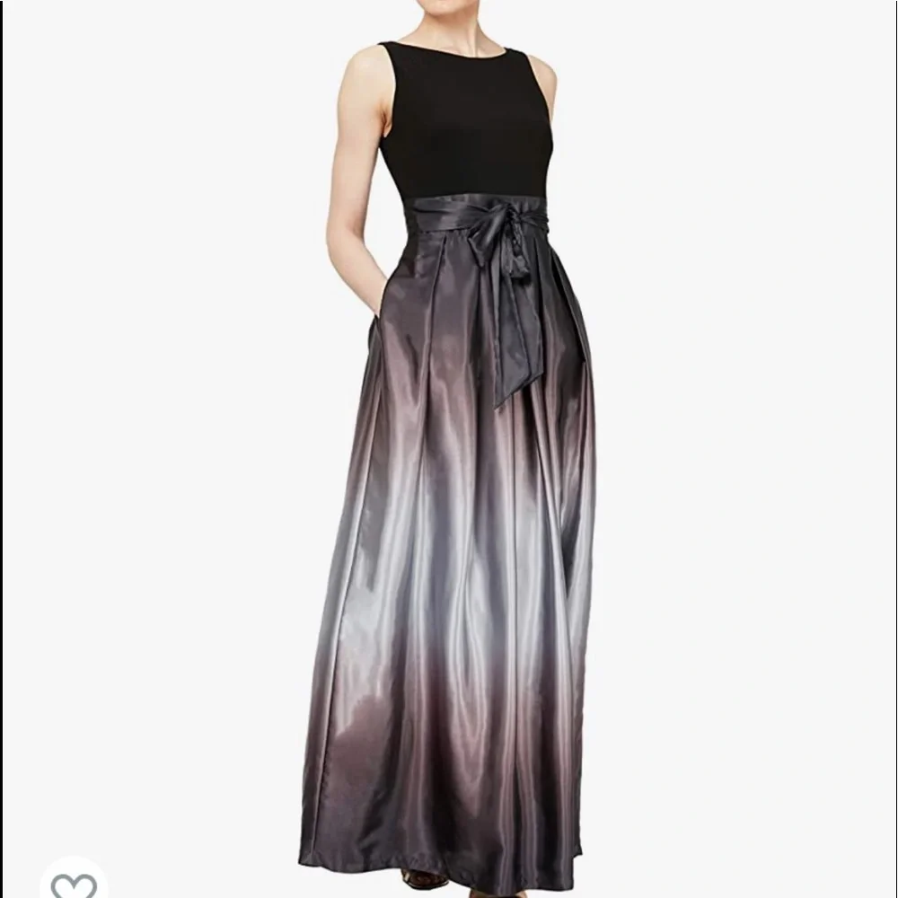 SL Fashions Black to Silver Ombre Satin Gown NWT 10P